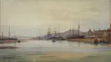 Harbour scene by George Henry Jenkins, watercolour, offered Jul 2022