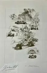 Limited edition print of F1 World Champion Graham Hill at Monaco, inscribed 70/100 by Michael Turner, print, sold Jul 2022