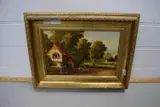 Study of village scene with horse and cart, oil on board, gilt framed by M J Douglas, OIL ON BOARD, sold Jul 2022