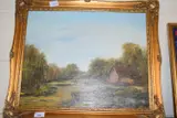 Figures on a country path, oil on board, gilt framed by B R Nobbs, OIL ON BOARD, sold Jul 2022