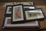 Collection of four studies - beach huts, poppies, figures on a prom and sunset by Peter Basham, print (other), sold Jul 2022