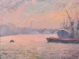 Twilight on London Bridge by Pietro Sansalvadore, 1954, oil on panel, sold Oct 2023