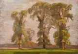 Study of trees in an open landscape by John Brown, oil on panel, sold Oct 2023