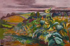 Sunflowers on a hillside by Phyllis Bray, oil on canvas, sold Oct 2023