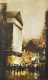 Figures gathered outside the Royal Opera House, Covent Garden by Anthony Robert Klitz, oil on canvas, sold Oct 2023