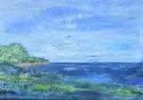 French, A coastal inlet with trees and a sandy beach by Antoine Vit, mixed media, sold Oct 2023