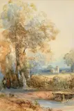 Figures by a country pond by Thomas Colman Dibdin, 1893, watercolour, sold Oct 2023