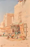 A view of figures in a market place by Augustus Osborne Lamplough, watercolour, sold Oct 2023