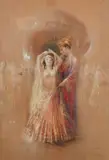 An Eastern bride and groom at a wedding by William Spencer Bagdatopolus, watercolour, sold Oct 2023