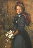 A study of a lady holding flowers by Frederick John Widgery, watercolour and gouache, sold Oct 2023