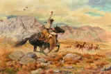 Hunting Guanacos by José Luis Salinas, watercolour, sold Oct 2023