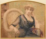 A lovely picture of an elegant lady seated in a cane chair by I.L Blanchot, watercolour, sold Oct 2023