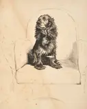 A spaniel on a chair by Cecil Aldin, etching, sold Oct 2023