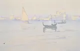 Figures in gondolas off Venice by Ethel Kirkpatrick, woodcut, sold Oct 2023