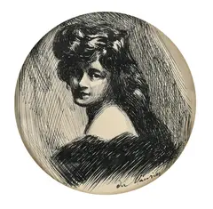 French, Portrait of a woman, pen and ink by George du Maurier, ink, sold Oct 2023
