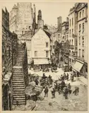 A view of the Hotel de la Pomme d'Or by Stanley Anderson, etching, sold Oct 2023