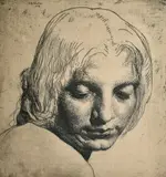 Head of a woman by John Bulloch Souter, etching, sold Oct 2023