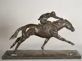 A patinated bronze figure of a horse and jockey by Philip Blacker, 1997, bronze, sold Oct 2023