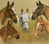 British, Head studies of five horses by Mary Browning, 1994, pastel, sold Oct 2023
