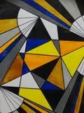 Colourful abstract study in yellows predominantly by Shan Eccles, drawing, sold Dec 2020