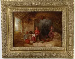 With mother seated peeling by Alfred Provis, oil on panel, sold Dec 2020