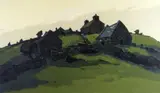 Colour print - Eryri dwelling and dry-stone by Kyffin Williams Ra limited edition, print, sold Dec 2020