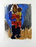 Colour print - figure with child in her arms by Josef Herman limited edition, print, sold Dec 2020