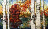 Autumn landscape with birch trees by Withdrawn Maya Eventov, oil on canvas, offered Dec 2020