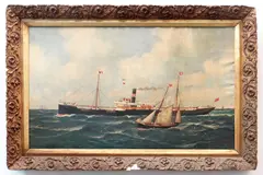 Reresby' with pilot cutter 'Antwerpen 14 by John-Henry Mohrmann, oil on canvas, sold Dec 2020