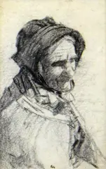 R.S.I. (1852 - 1922) charcoal sketch - head and shoulders study of an elderly by Walter Langley R.i., charcoal, sold Dec 2020