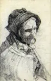R.S.I. (1852 - 1922) charcoal sketch - head and shoulders study of an elderly by Walter Langley R.i., charcoal, sold Dec 2020