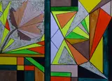 acrylic colourful geometric abstract study, signed, 30 x by Shan Eccles, acrylic, sold Oct 2020