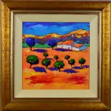 untitled, an oil on canvas painting of a continental countryside, painted in an abstract style by Richard Pargeter, oil on canvas, sold Jul 2018