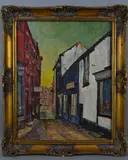 'The Wiend, Wigan', an oil on board painting of a street in the by F. Ratcliffe, oil on board, sold Jul 2018