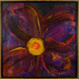 an abstract oil on board painting of a flower in bloom, inscribed by Susan Lavery, oil on board, sold Jul 2018