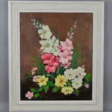 'Gladioli Display', an oil on canvas of a display of Gladioli by F. Ratcliffe, oil on canvas, sold Jul 2018