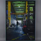 'Man Pushing A Cart', oil on canvas from the markets series, by Danny Howes, oil on canvas, sold Jul 2018