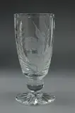 a celery vase with etched detail of huntsman, signed and dated 1987 under by David Whyman Glass, 1987, etching, sold Jul 2018
