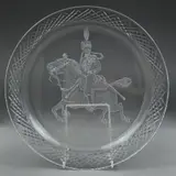 a charger with etching depicting Royal Horse Artillery, signed and dated 1997 by David Whyman Glass, 1997, etching, sold Jul 2018
