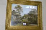 an oil on board painting of country cottages by a stream, signed by George Willis-Pryce, oil on board, sold Jun 2018