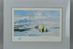 ICE WILDERNESS' a limited edition print 1221/1500 of polar bears on the ice by David Shepherd, print, sold Jun 2018