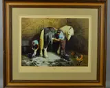 'SHAMPOO TIME', a limited edition print of a heavy horse being by David Shepherd, Print condition is very good, the frame has some scuff marks in places), sold Jun 2018