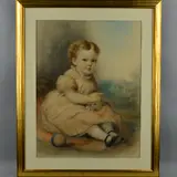 Young girl with flower and bell, pastel, heightened with by Alexander Blaikley, 1890, pastel, sold Jun 2018