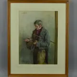 RSA (BRITISH, 1857-1936), THE LUCK-PENNY, three quarter length study of an elderly by Henry W. Kerr, watercolour, sold Jun 2018