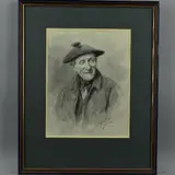RSA (BRITISH, 1857-1936), OLD MAN WEARING TAM-O-SHANTER, grey wash watercolour, by Henry Wright Kerr, watercolour, sold Jun 2018