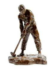 Le Carrier or Le Marteleur, a patinated bronze model of a worker, bare chested, about to raise a hammer by Victor Demanet, bronze, sold Jul 2017