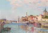 View of a French Port Signed Oil on canvas 46 x 65cm Provenance: M by Edmond Marie Petitjean, Oil on canvas, sold Jun 2017