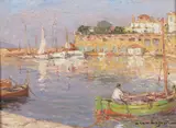 Harbour scene Signed Oil on panel 16 x 22cm Condition report: Some rubbing and paint loss to margins, could be enhanced by a light clean by Jean Keuléyan-Lafon, Oil on panel, sold Jun 2017
