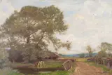 Workhorses watering in a summer landscape Signed Oil on canvas 36 x 53.5cm Provenance: Newbury District Museum, May 1988, No by William Henry Gore, Oil on canvas, offered Jun 2017