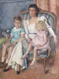 Portrait of a mother and children, seated in an interior Signed and dated 1936 Oil on canvas, unframed 151 x 115cm Condition report: Unlined, good condition by Cathleen Sabine Mann, 1936, Oil on canvas, unframed, sold Jun 2017